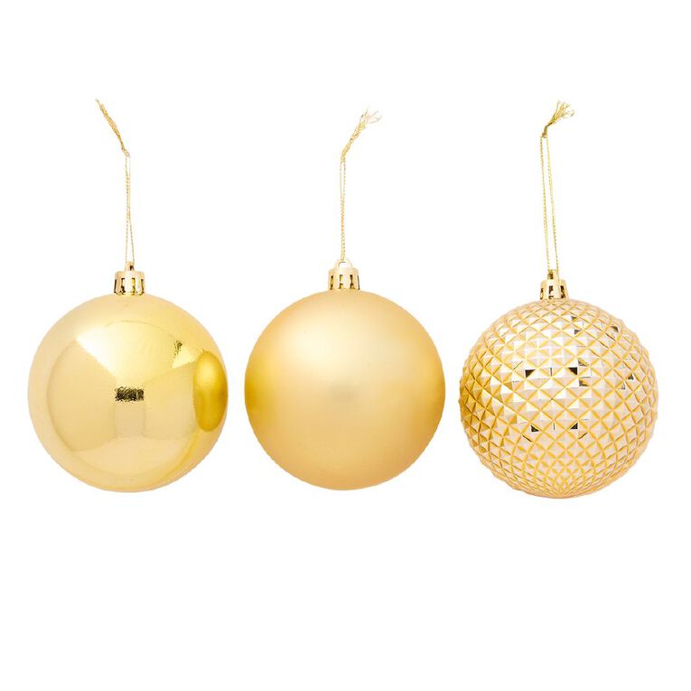 Wonderland Christmas Baubles 8cm Gold 8 Pack, , hi-res