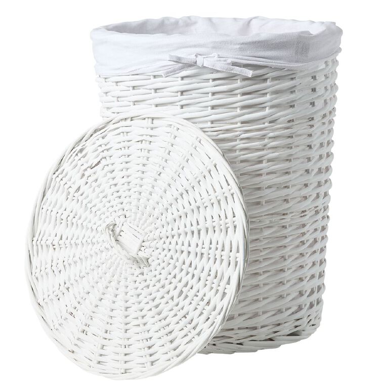 Living & Co Willow Laundry Hamper with Lid White, , hi-res