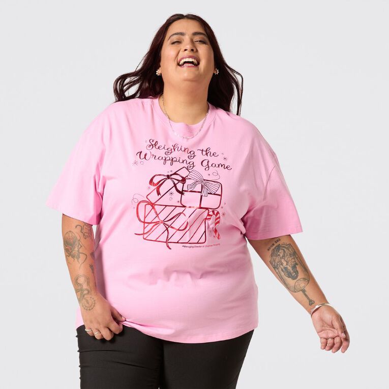 H&H Women's Curve Graphic Christmas Tee, Pink Mid, hi-res