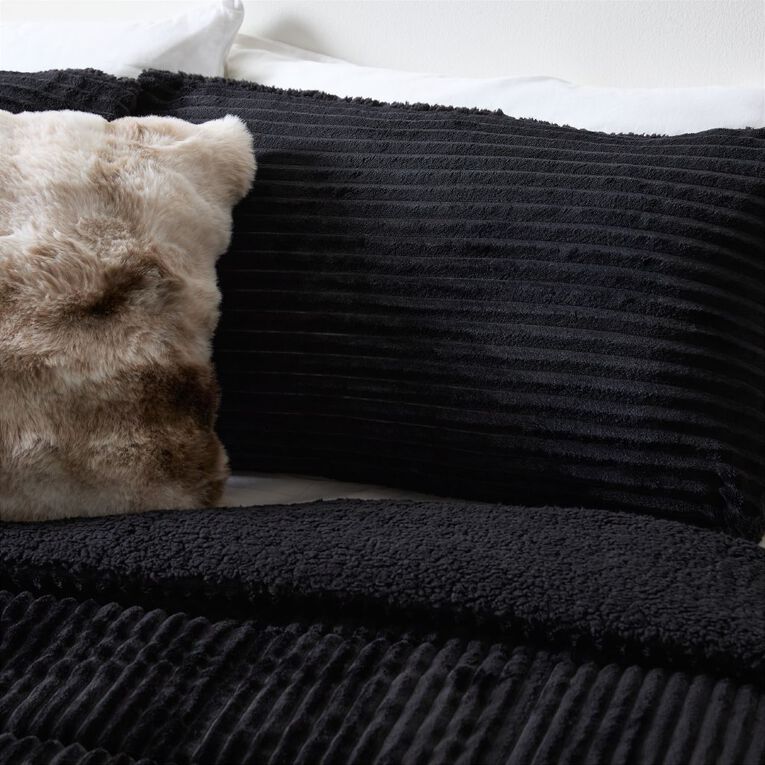 Living & Co 3 Piece Comforter Jacquard Ribbed Black Queen, , hi-res