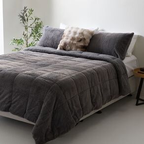Living & Co 3 Piece Comforter Set Faux Fur Grey Queen