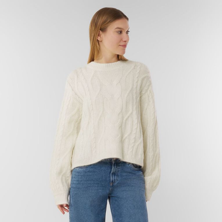 H&H Women's Cable Knit Jumper, White, hi-res