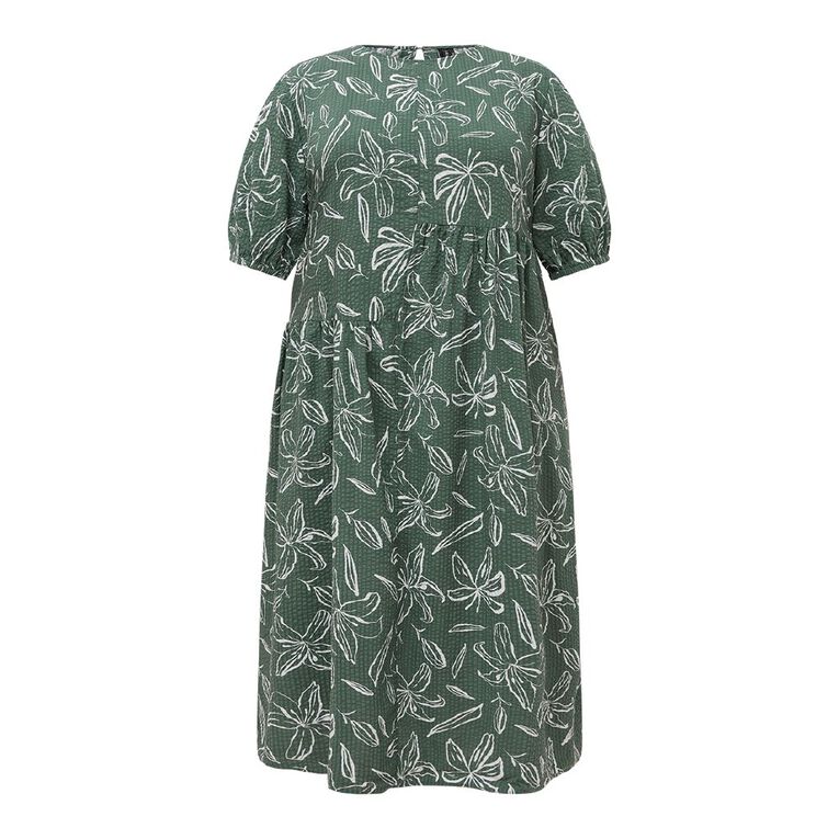 H&H Plus Women's Asymmetric SS Midi Dress, Green Dark, hi-res
