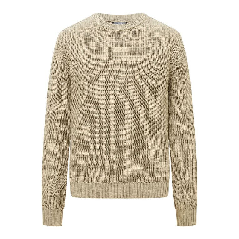 H&H Men's Crewneck Fisherman Rib Pullover, Beige, hi-res