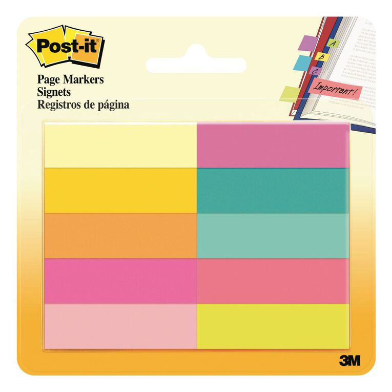 Post-It Page Markers Bright Colours 10 Pads Assorted, , hi-res