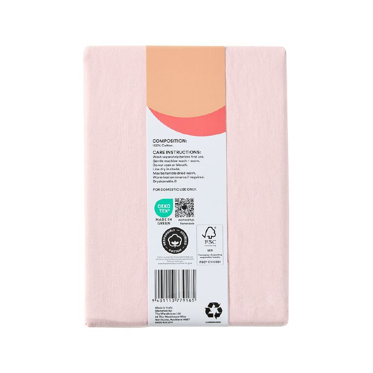 Living & Co 100% Washed Cotton 2 Pack Pillowcase Pink 48cm x 73cm, , hi-res