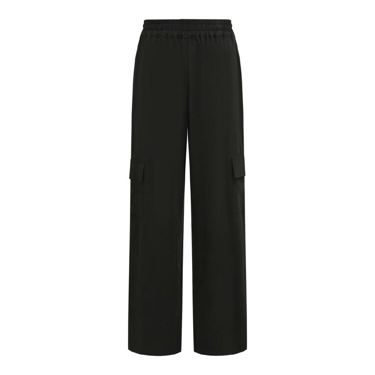 H&H Women's Twill Wide Leg Cargo Pants, Black, hi-res