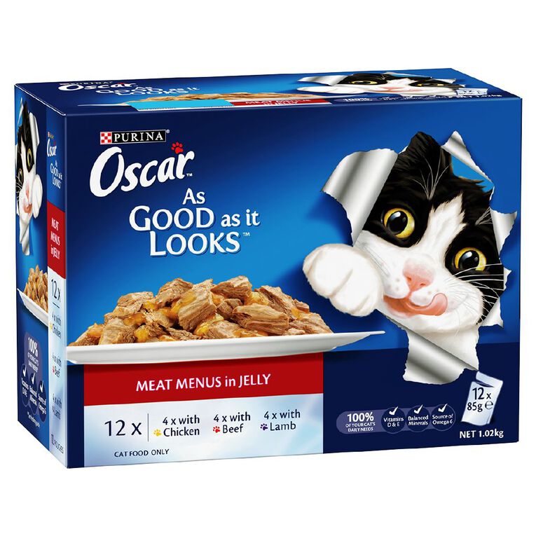 Oscar Adult Meat Menus Jelly Wet Cat Food Pouch 12 x 85g, , hi-res
