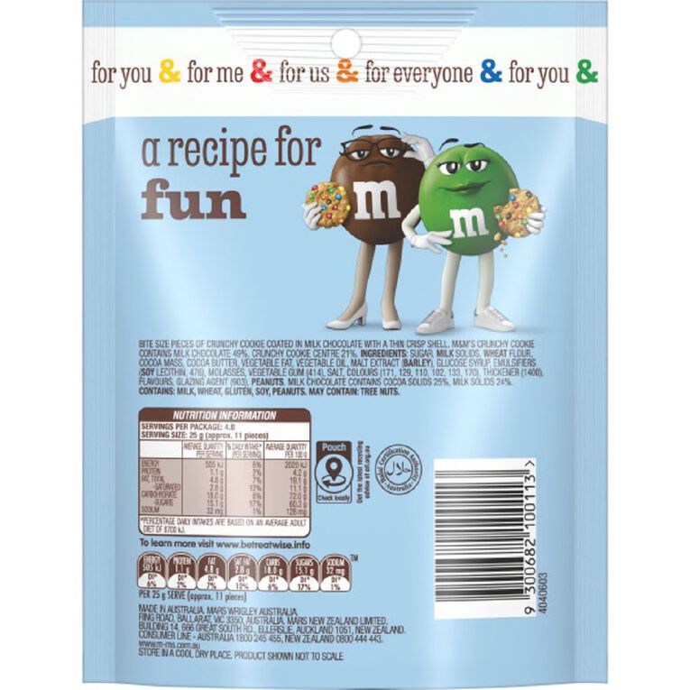 M&M's Crunchy Cookie Chocolate Pouch 120g, , hi-res