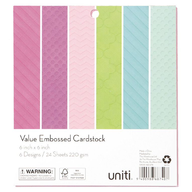 Uniti Value Cardstock Embossed 6in x 6in 24 Sheets, , hi-res