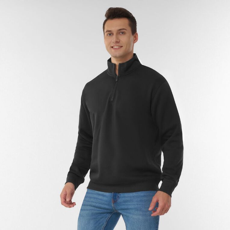 H&H Men's 1/4 Zip Sweat Panel Detail, Black, hi-res