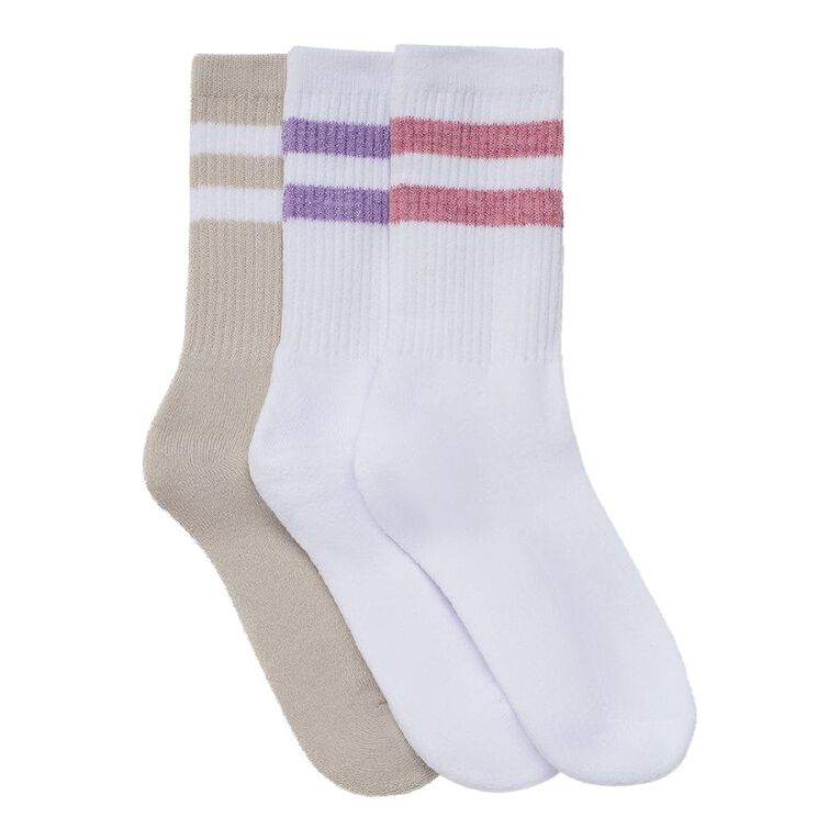 H&H Girls' Striped Crew Socks 3 Pack, Pink Light, hi-res