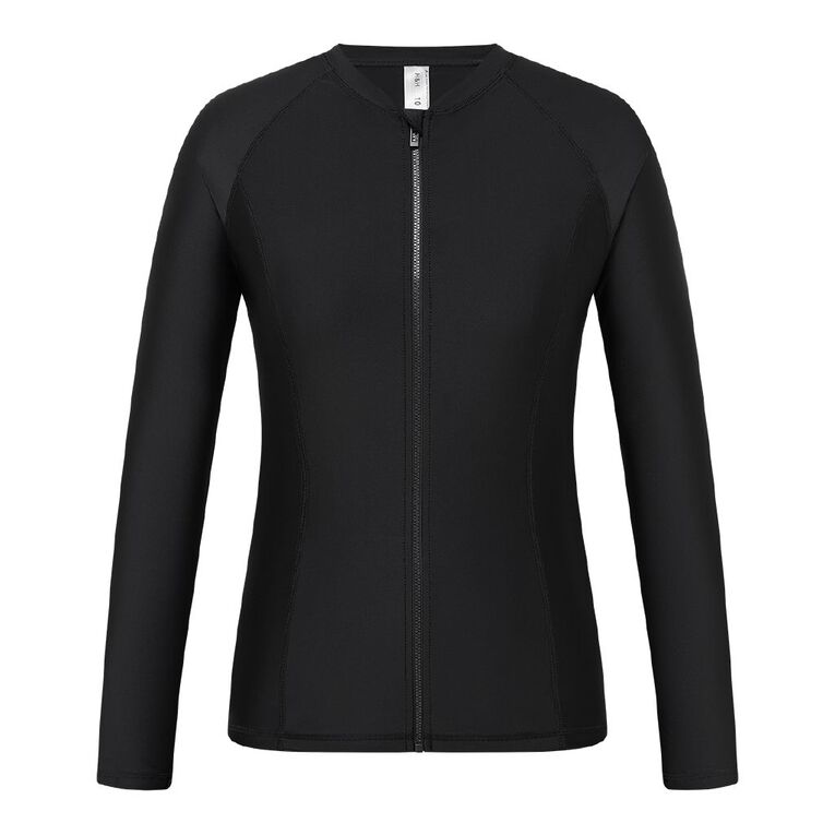 H&H Women's Long Sleeve Zip-Thru Rash Top, Black, hi-res