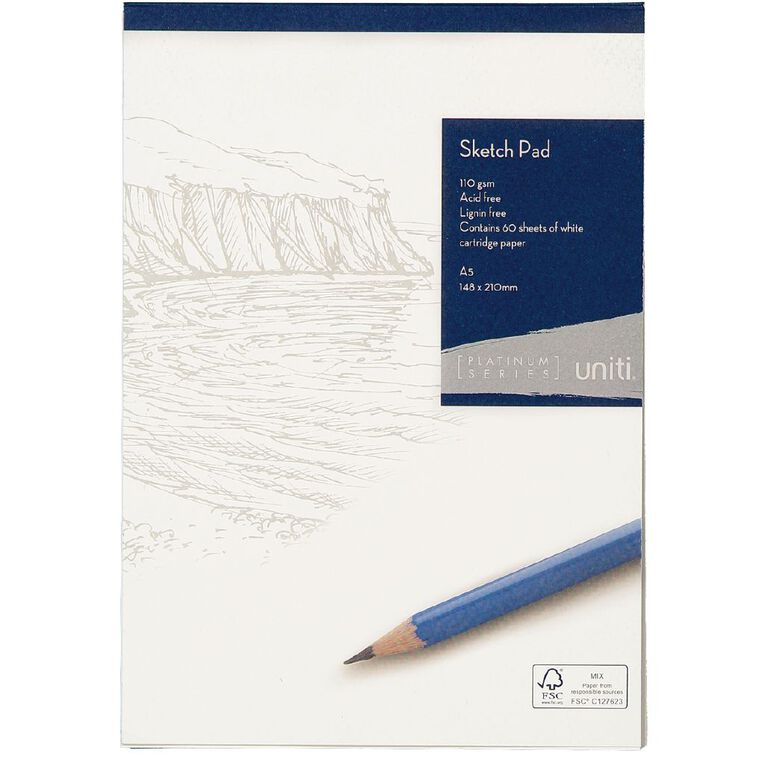Uniti Platinum Sketch Pad 110gsm A5 60 Sheets, , hi-res