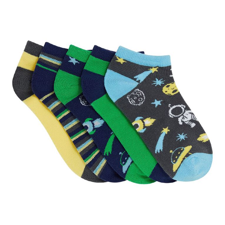 H&H Boys' Liner Jacquard Socks 5 Pack, Green Mid, hi-res