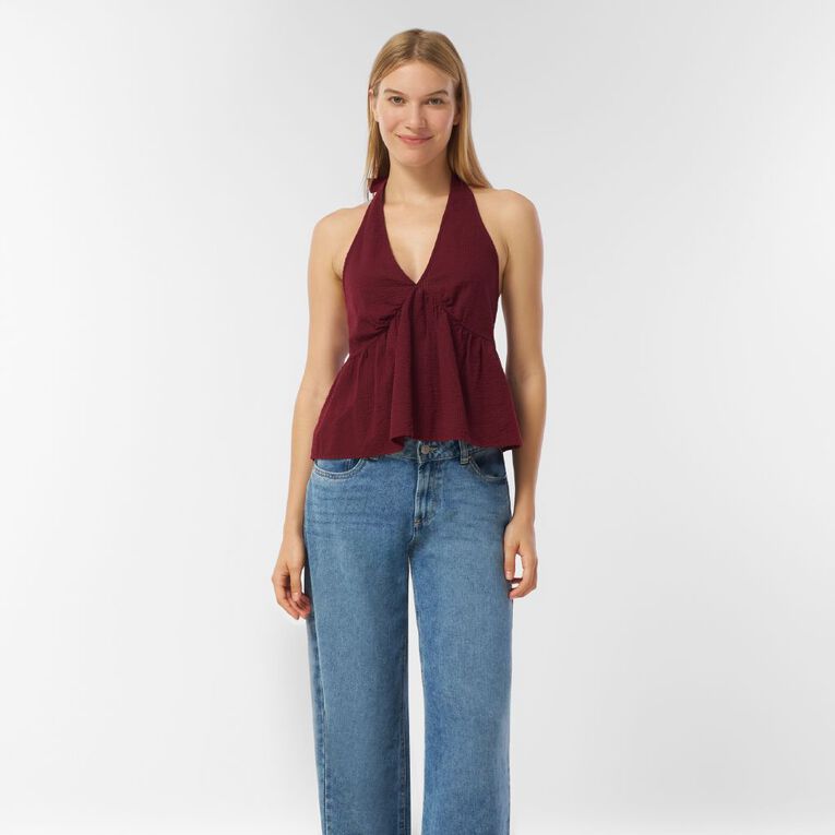 H&H Women's Tie Frill Halter Top, Red Dark, hi-res