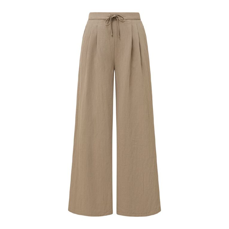 H&H Women's Textured Pleat Front Wide Leg Pants, Brown Light, hi-res