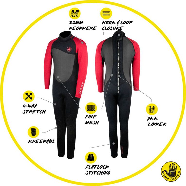 Body Glove Youth Full Wetsuit Black/Red Size 10, Black/Red, hi-res