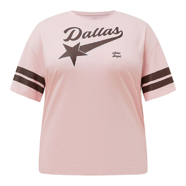 H&H Women's Plus Short Sleeve Boyfriend Print Tee, Purple Light, hi-res