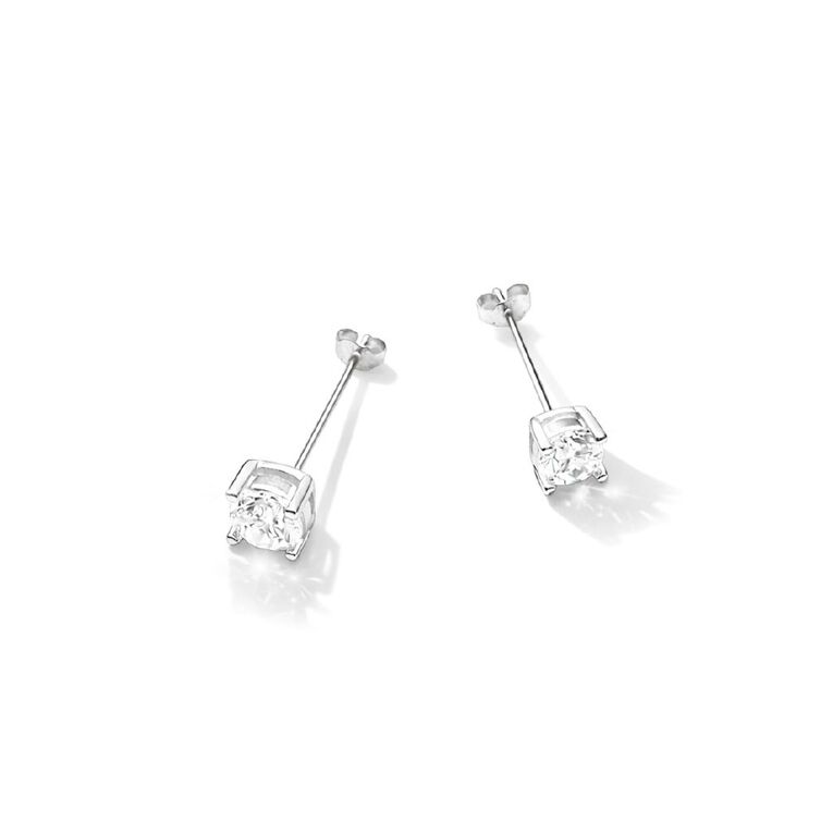 Sterling Silver Clear CZ Stud Earrings, , hi-res