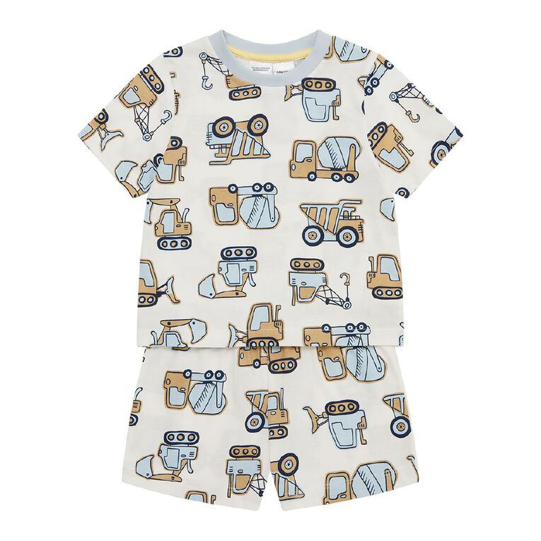 H&H Boys' Tee and Short Knit Pyjama Set, Cream, hi-res