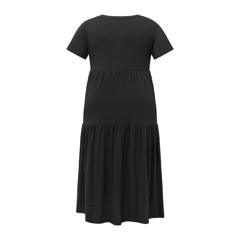H&H Curve Women's Short Sleeve Slub Tier Midi Dress, Black, hi-res