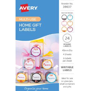 Avery Write-on 45mm Round Homemade Gift Label Assorted 24 Pack