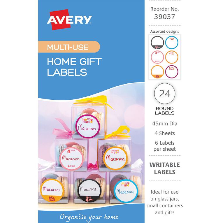 Avery Write-on 45mm Round Homemade Gift Label Assorted 24 Pack, , hi-res