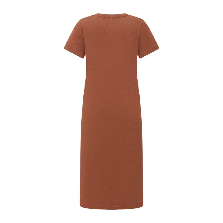 H&H Women's Short Sleeve Rib Tee Dress Midi, Brown Light, hi-res