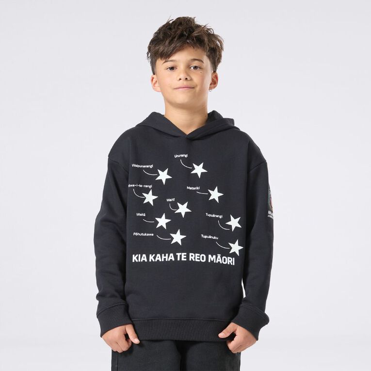 MLC Kids' Matariki Glow In The Dark Hoodie, Black, hi-res