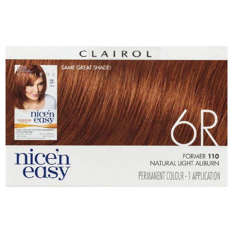Clairol Nice N Easy Permanent Hair Colour Light Auburn 6R, , hi-res