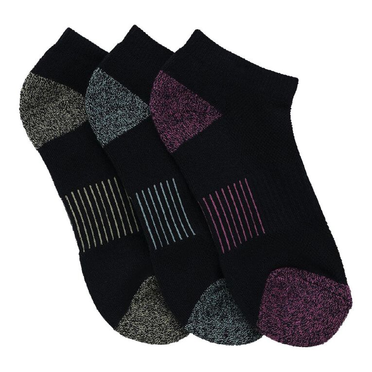 Active Intent Girls' Cushioned Low Cut Socks 3 Pack, Black, hi-res