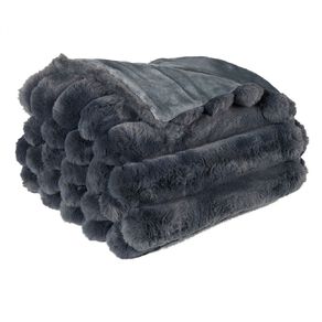 Maison d'Or Faux Fur Ribbed Blanket Grey Queen