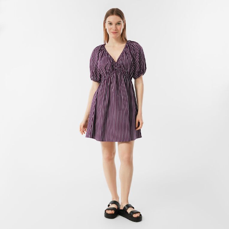H&H Women's Short Sleeve Puff Sleeve Mini Dress, Red Dark, hi-res
