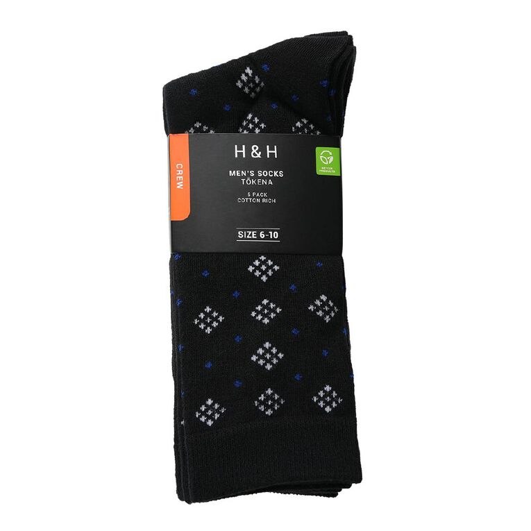 H&H Men's Business Crew Patterned Socks 5 Pack, Charcoal, hi-res