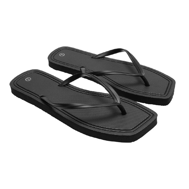 H&H Women's Square Toe Plain Jandals, Black, hi-res