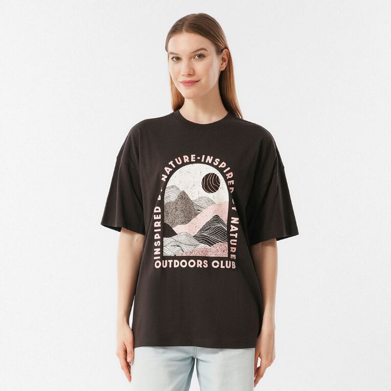 H&H Women's Short Sleeve Boyfriend Graphic Tee, Brown Dark NATURE, hi-res