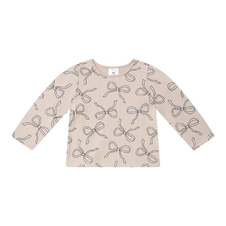 Young Original Toddler Girls' Long Sleeve Cosy Rib Tee, Brown Light, hi-res