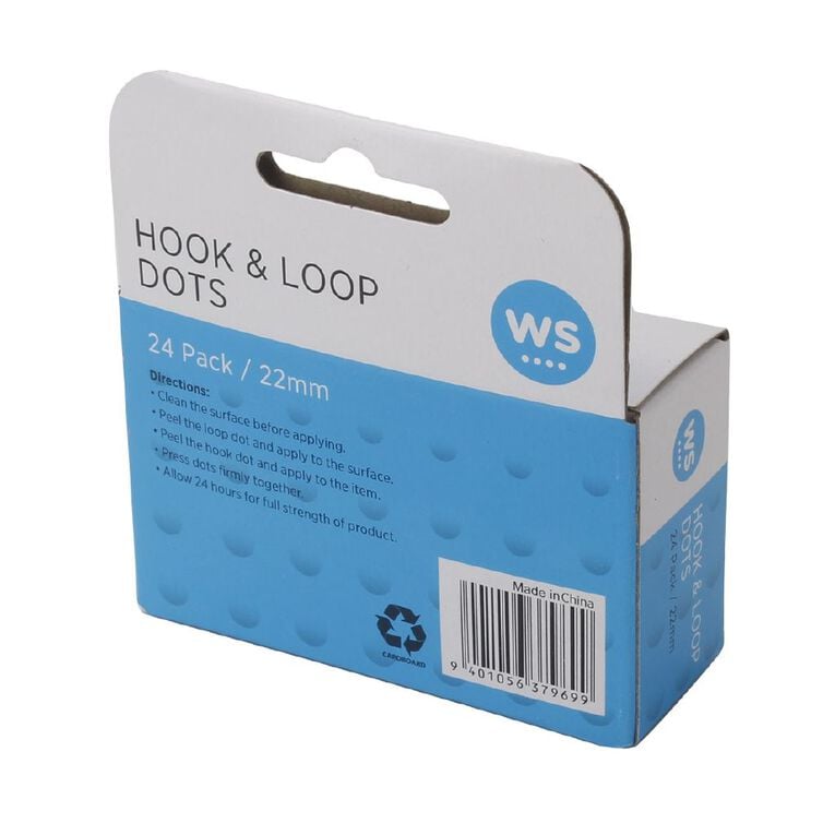 WS Hook & Loop Dots 22mm 24 Pack White, , hi-res