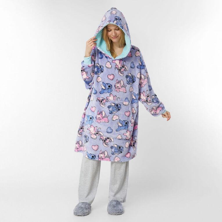 Stitch Women's Coral Fleece Hoodie, Blue Light, hi-res