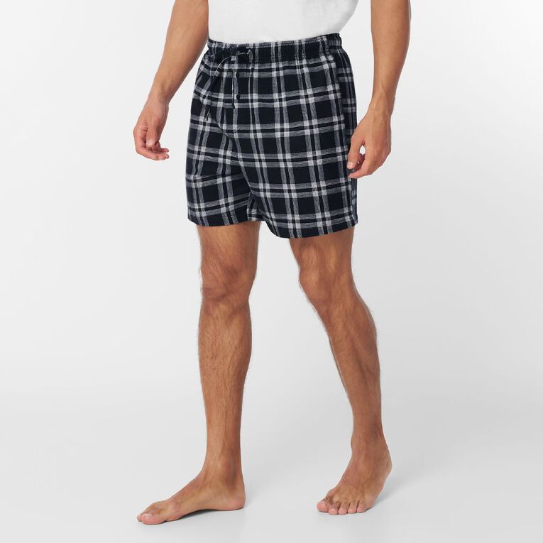 H&H Men's Flanelette Pyjama Shorts, Black, hi-res