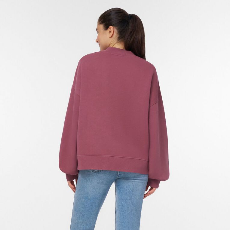 H&H Women's Balloon Sleeve Crew Sweatshirt, Pink Dark, hi-res
