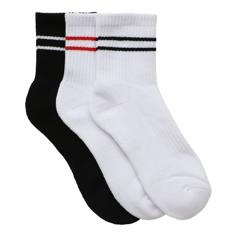 Active Intent Women's Stripe Half Crew Socks 3 Pack, Black, hi-res