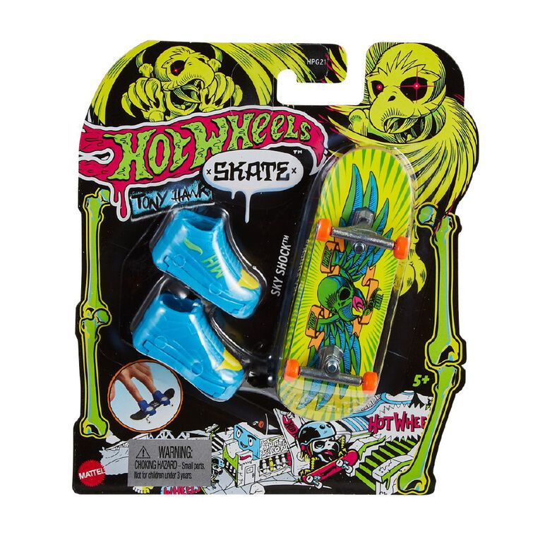 Hot Wheels Skate Tony Hawk Draggin' Bones HPG33 - Tavola Completa Con Scarpe Rimovibili, Colori Fluò