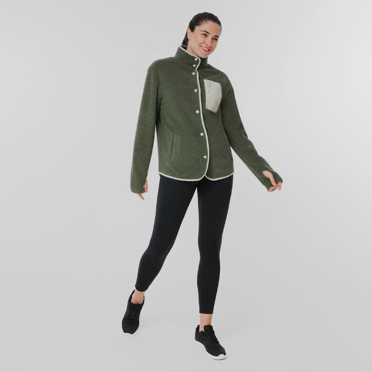 Active Intent Women's Sherpa Button Up Sweat, Green Mid, hi-res