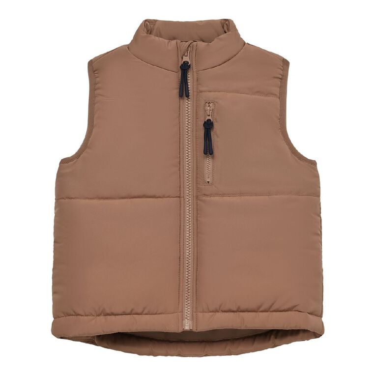 Young Original Toddler Boys Contrast Puffer Vest, Brown Light, hi-res