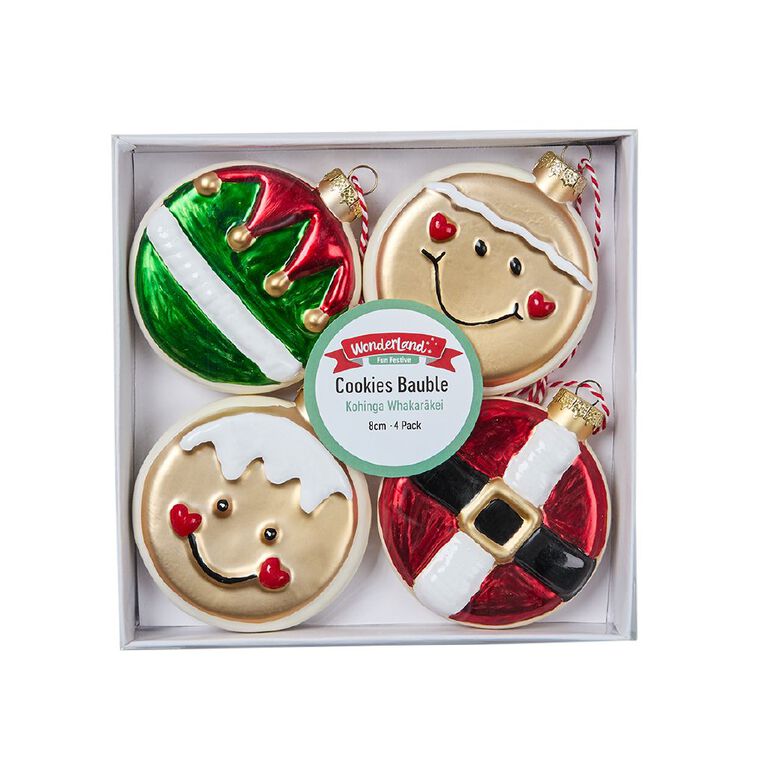 Wonderland Fun Festive Cookie Christmas Tree Decorations 8cm 4 Pack, , hi-res