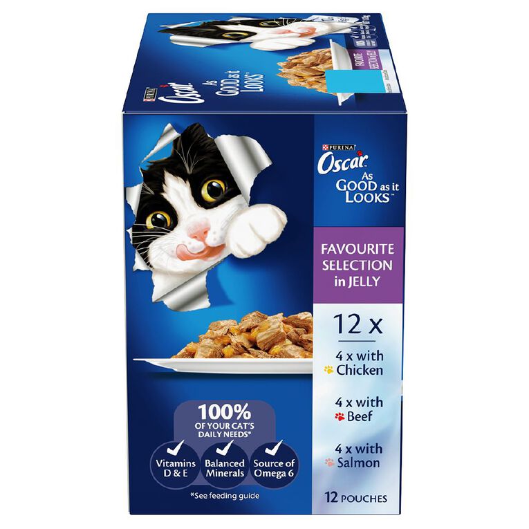 Oscar Adult Favourites Selection Jelly Wet Cat Food Pouch 12 x 85g, , hi-res