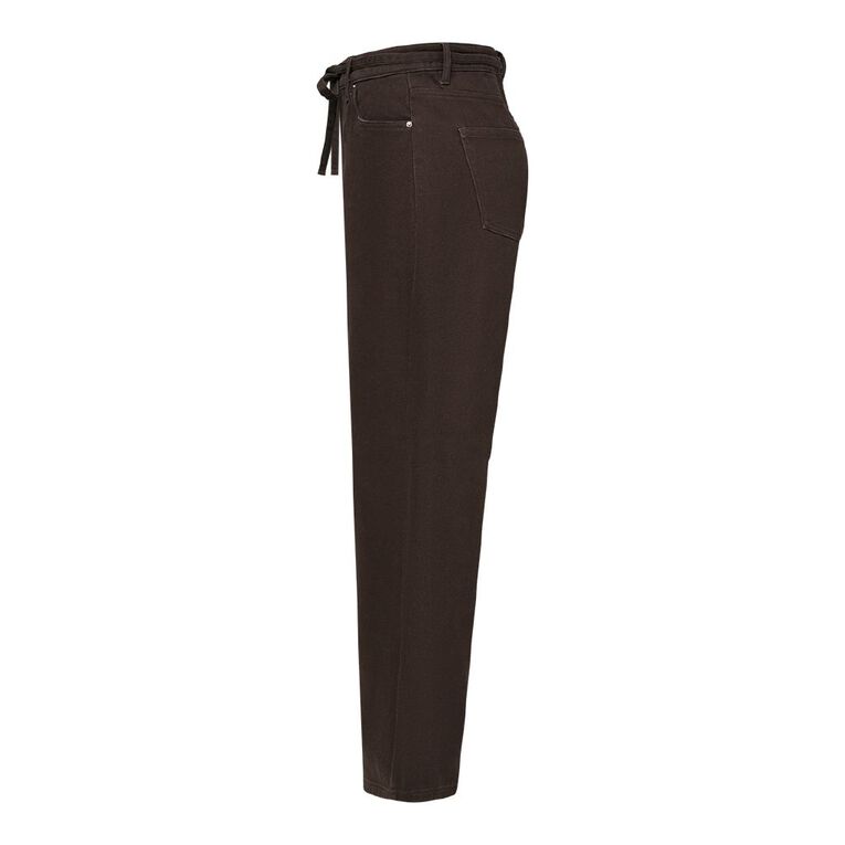 H&H Women's Mid Rise Belted Barrel Leg Jeans, Brown Dark, hi-res