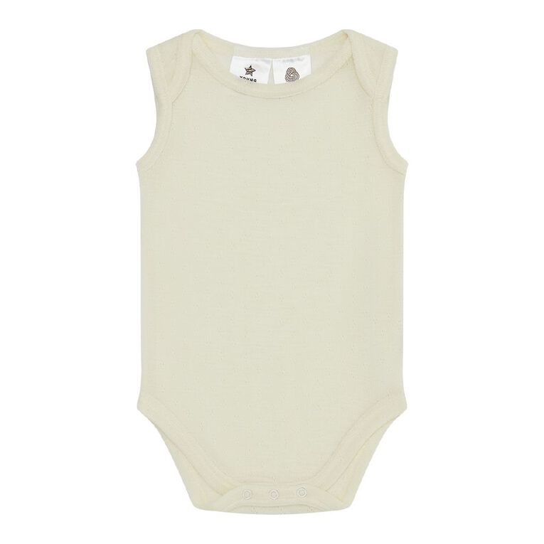 Young Original Baby's Merino Pointelle Sleeveless Bodysuit, White, hi-res